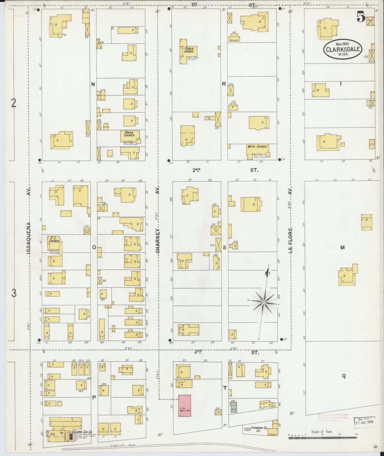 Sanborn Fire Insurance Map from Clarksdale, Coahoma County, Mississippi (1900), Sheet #0005 - Historic Sanborn Fire Insurance Map Print, vintage old map wall art, antique decor, genealogy gift, Mississippi Mississippi map