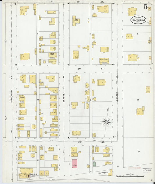 Sanborn Fire Insurance Map from Clarksdale, Coahoma County, Mississippi (1900), Sheet #0005 - Historic Sanborn Fire Insurance Map Print, vintage old map wall art, antique decor, genealogy gift, Mississippi Mississippi map