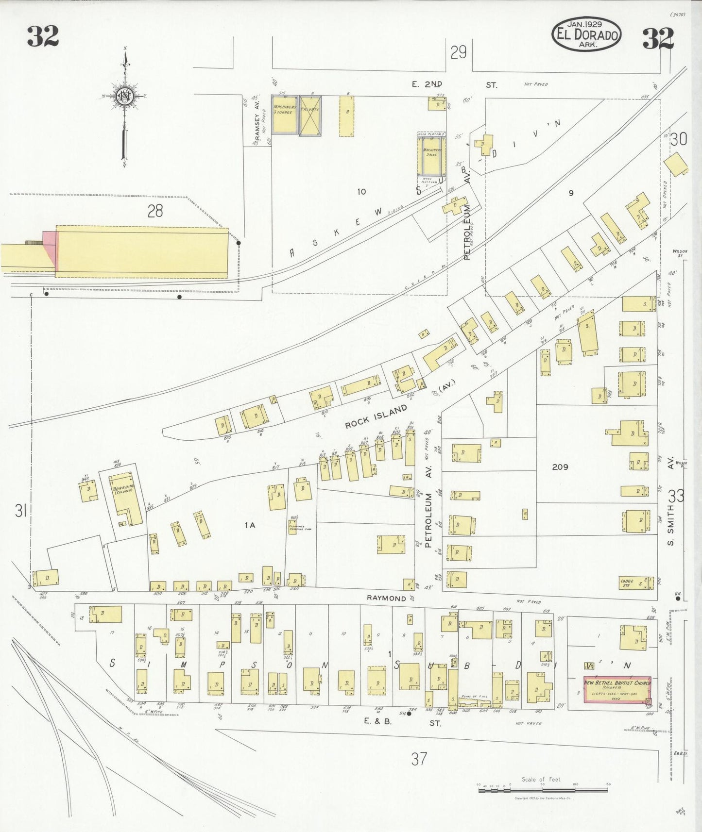 Sanborn Fire Insurance Map from El Dorado, Union County, Arkansas (1929), Sheet #0032 - Complete Map Set gallery image, historic Sanborn map, vintage wall art, Arkansas Arkansas