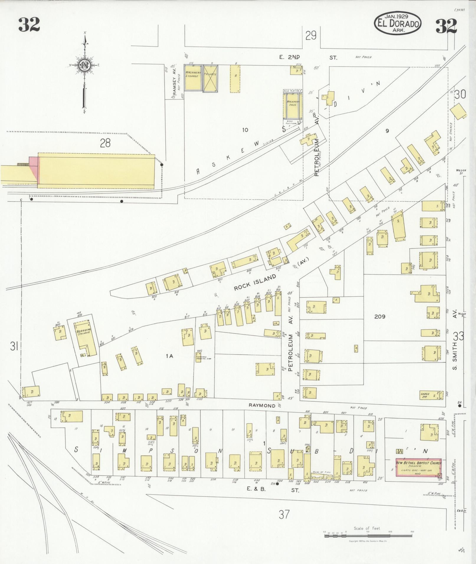 Sanborn Fire Insurance Map from El Dorado, Union County, Arkansas (1929), Sheet #0032 - Complete Map Set gallery image, historic Sanborn map, vintage wall art, Arkansas Arkansas