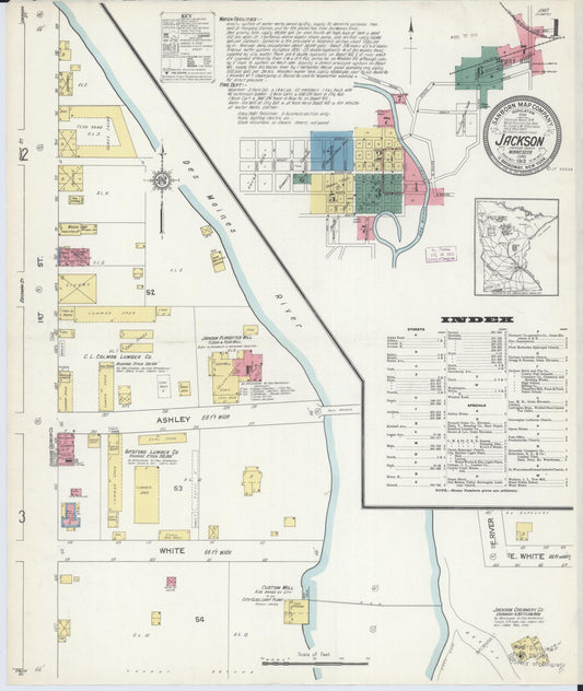 Sanborn Fire Insurance Map from Jackson, Jackson County, Minnesota (1913), Sheet #0001 - Historic Sanborn Fire Insurance Map Print, vintage old map wall art, antique decor, genealogy gift, Minnesota Minnesota map