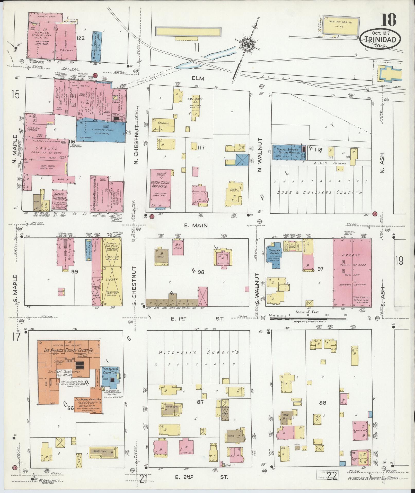 Sanborn Fire Insurance Map from Trinidad, Las Animas County, Colorado (1917), Sheet #0018 - Complete Map Set gallery image, historic Sanborn map, vintage wall art, Colorado Colorado