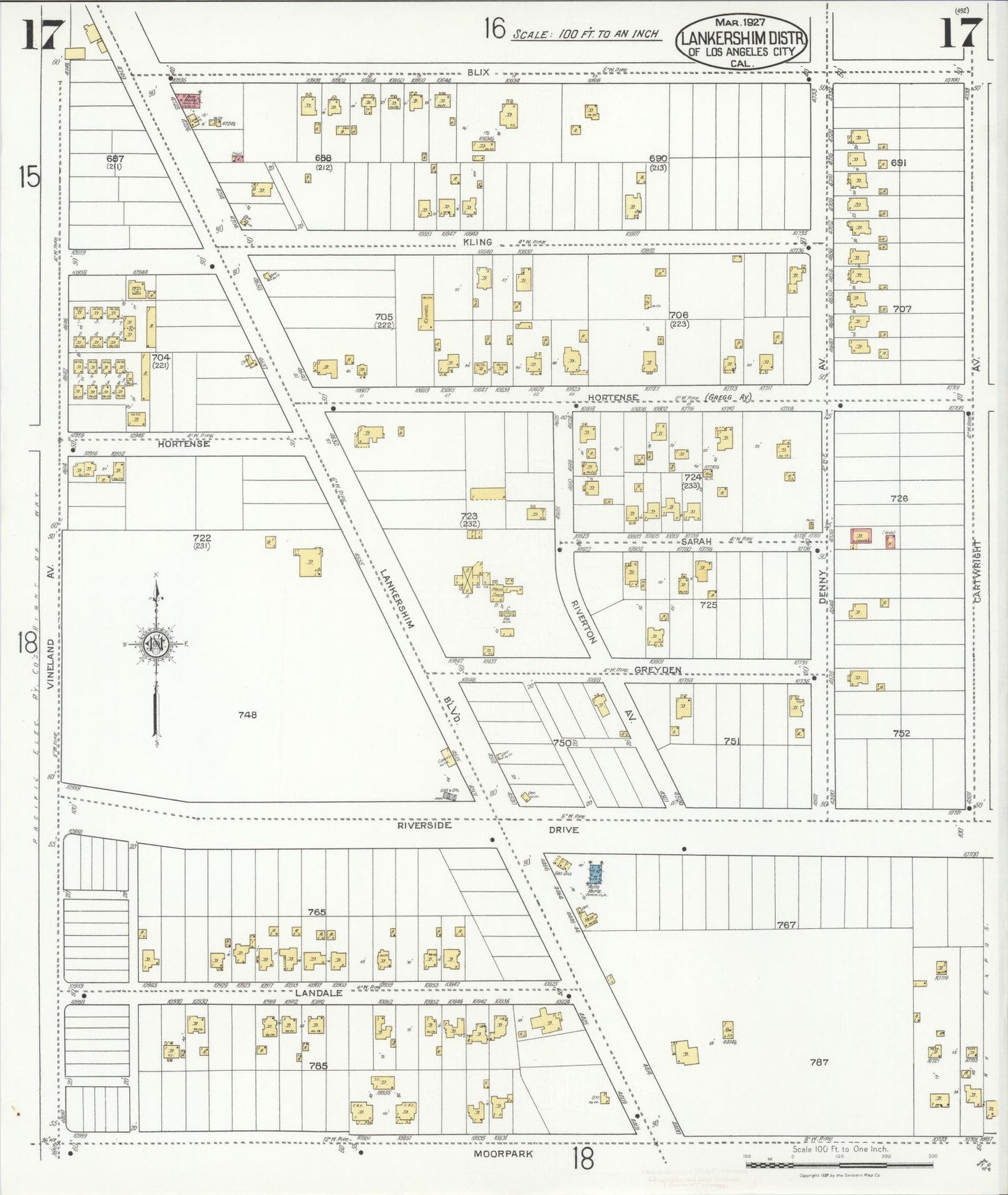 Sanborn Fire Insurance Map from Lankershim, Los Angeles County, California (1927), Sheet #0017 - Historic Sanborn Fire Insurance Map Print, vintage old map wall art, antique decor, genealogy gift, California California map