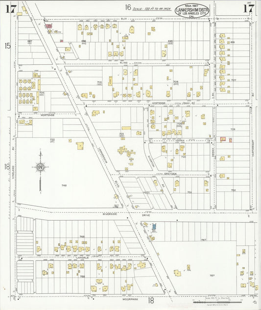 Sanborn Fire Insurance Map from Lankershim, Los Angeles County, California (1927), Sheet #0017 - Historic Sanborn Fire Insurance Map Print, vintage old map wall art, antique decor, genealogy gift, California California map