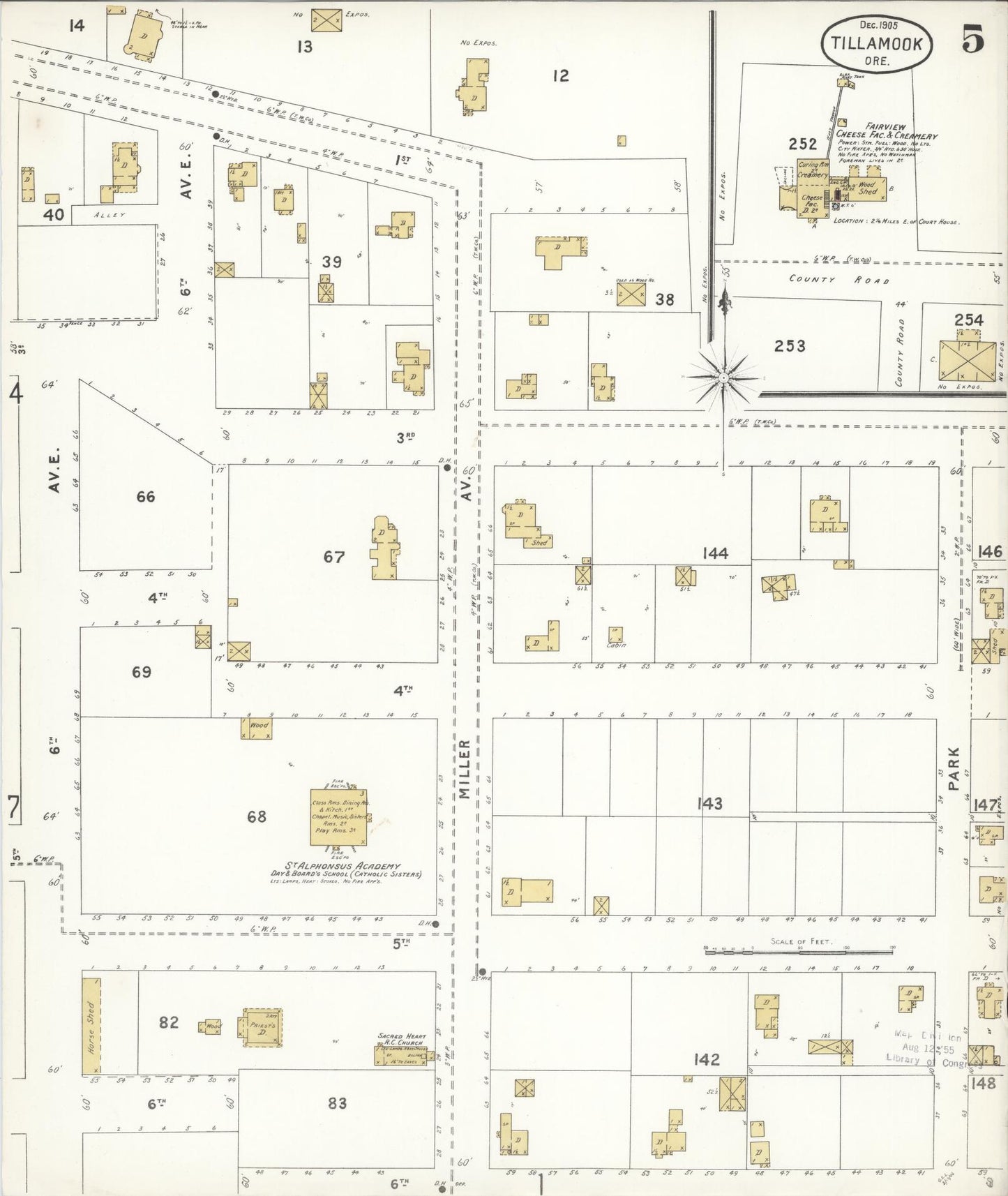 Sanborn Fire Insurance Map from Tillamook, Tillamook County, Oregon (1905), Sheet #0005 - Complete Map Set gallery image, historic Sanborn map, vintage wall art, Oregon Oregon