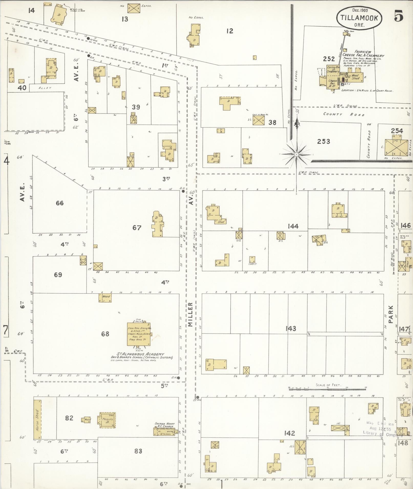 Sanborn Fire Insurance Map from Tillamook, Tillamook County, Oregon (1905), Sheet #0005 - Complete Map Set gallery image, historic Sanborn map, vintage wall art, Oregon Oregon