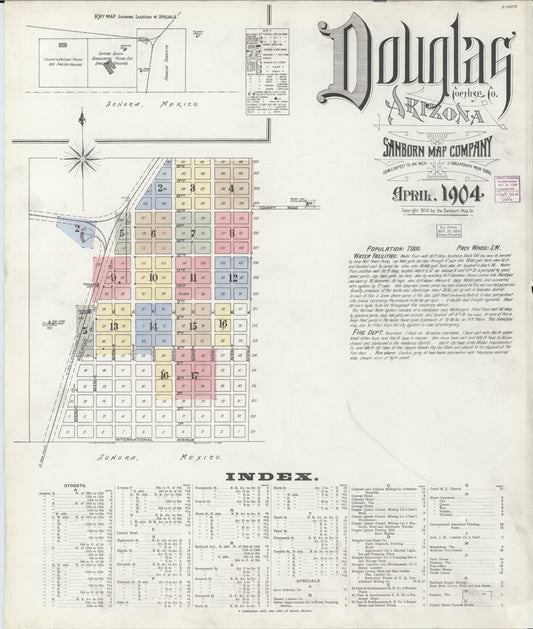 Sanborn Fire Insurance Map from Douglas, Cochise County, Arizona (1904), Sheet #0001 - Complete Map Set gallery image, historic Sanborn map, vintage wall art, Arizona Arizona