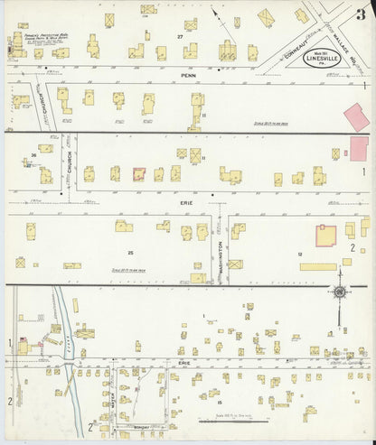 Sanborn Fire Insurance Map from Linesville, Crawford County, Pennsylvania (1911), Sheet #0003 - Complete Map Set gallery image, historic Sanborn map, vintage wall art, Pennsylvania Pennsylvania
