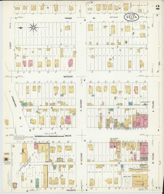 Sanborn Fire Insurance Map from Delta, Delta County, Colorado (1908), Sheet #0002 - Historic Sanborn Fire Insurance Map Print, vintage old map wall art, antique decor, genealogy gift, Colorado Colorado map