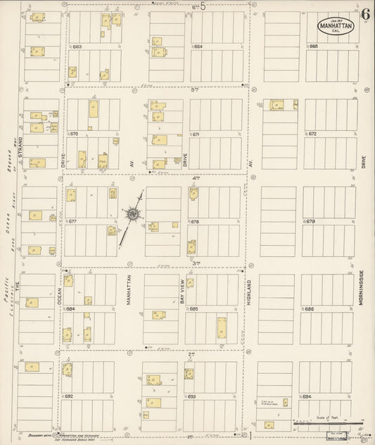 Sanborn Fire Insurance Map from Manhattan Beach, Los Angeles County, California (1917), Sheet #0006 - Historic Sanborn Fire Insurance Map Print, vintage old map wall art, antique decor, genealogy gift, California California map