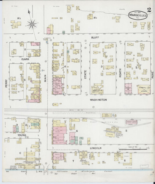 Sanborn Fire Insurance Map from Marseilles, La Salle County, Illinois (1889), Sheet #0002 - Historic Sanborn Fire Insurance Map Print, vintage old map wall art, antique decor, genealogy gift, Illinois Illinois map