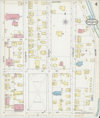 Sanborn Fire Insurance Map from Birmingham, New Haven County, Connecticut (1892), Sheet #0004 - Complete Map Set gallery image, historic Sanborn map, vintage wall art, Connecticut Connecticut