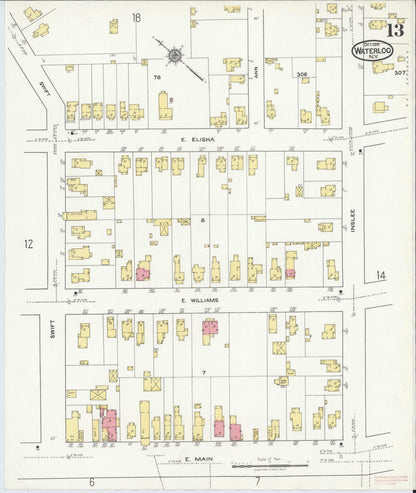 Sanborn Fire Insurance Map from Waterloo, Seneca County, New York (1918), Sheet #0013 - Historic Sanborn Fire Insurance Map Print, vintage old map wall art, antique decor, genealogy gift, New York New York map