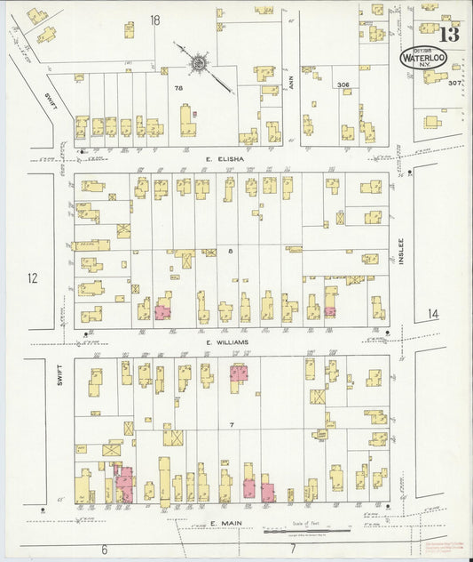 Sanborn Fire Insurance Map from Waterloo, Seneca County, New York (1918), Sheet #0013 - Historic Sanborn Fire Insurance Map Print, vintage old map wall art, antique decor, genealogy gift, New York New York map