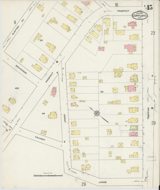 Sanborn Fire Insurance Map from Cortland, Cortland County, New York (1915), Sheet #0015 - Historic Sanborn Fire Insurance Map Print, vintage old map wall art, antique decor, genealogy gift, New York New York map