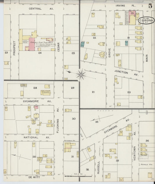 Sanborn Fire Insurance Map from Corona, Queens County, New York (1893), Sheet #0005 - Historic Sanborn Fire Insurance Map Print, vintage old map wall art, antique decor, genealogy gift, New York New York map