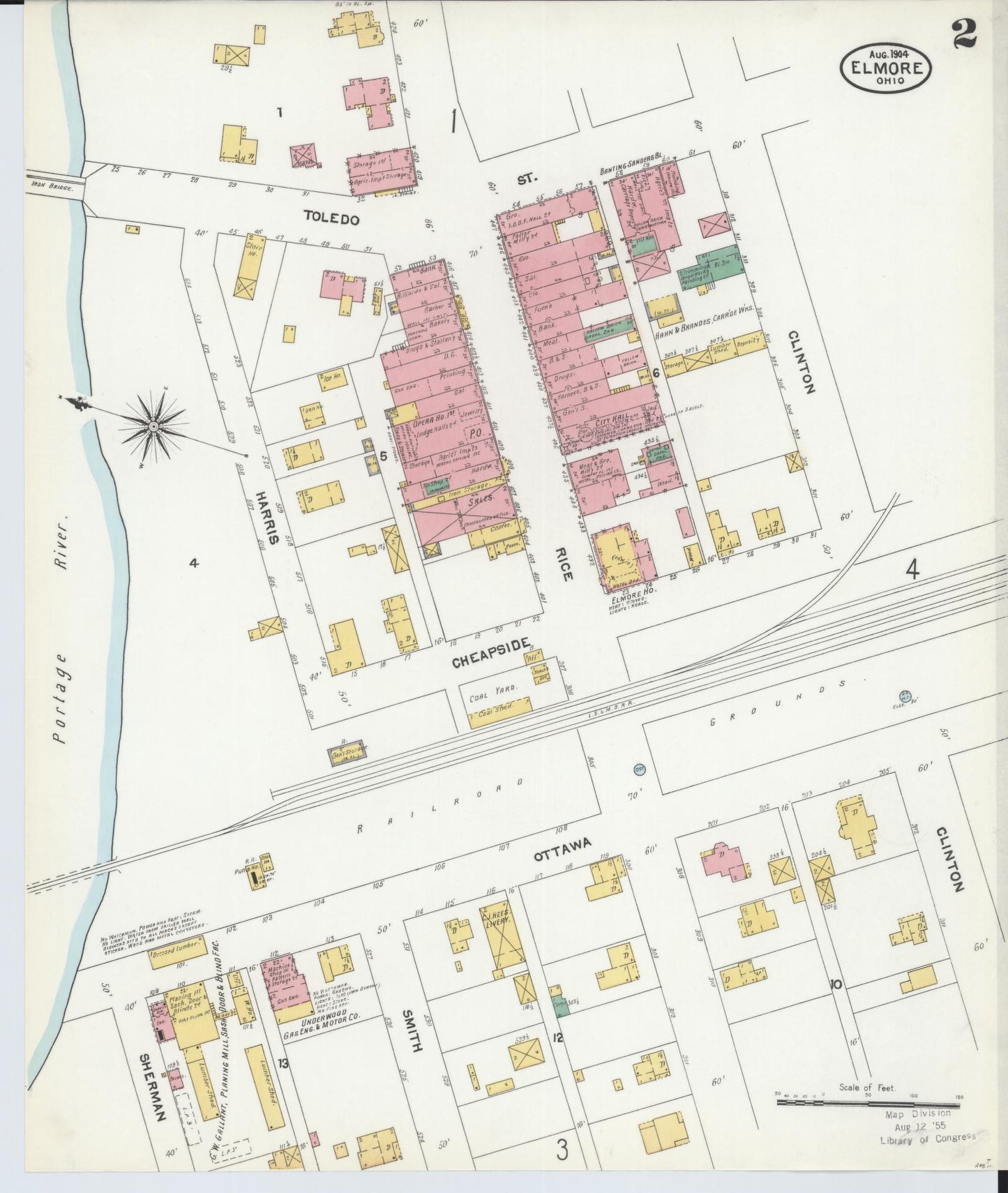 Sanborn Fire Insurance Map from Elmore, Ottawa County, Ohio (1904), Sheet #0002 - Historic Sanborn Fire Insurance Map Print, vintage old map wall art, antique decor, genealogy gift, Ohio Ohio map
