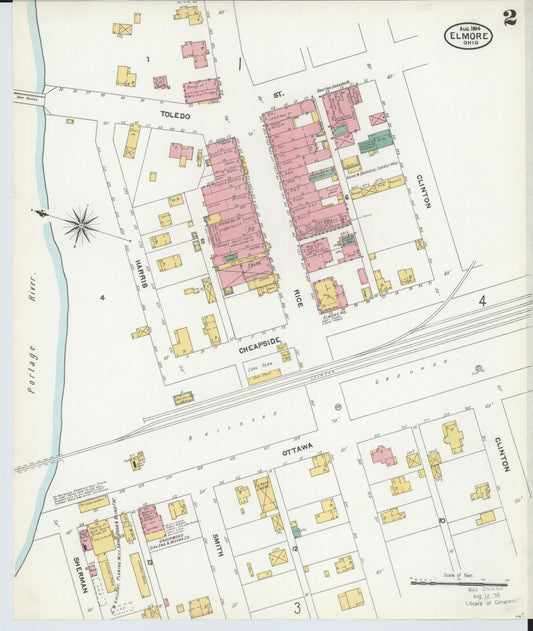 Sanborn Fire Insurance Map from Elmore, Ottawa County, Ohio (1904), Sheet #0002 - Historic Sanborn Fire Insurance Map Print, vintage old map wall art, antique decor, genealogy gift, Ohio Ohio map