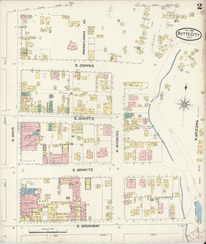 Sanborn Fire Insurance Map from Butte, Silver Bow County, Montana (1890), Sheet #0002 - Complete Map Set gallery image, historic Sanborn map, vintage wall art, Montana Montana