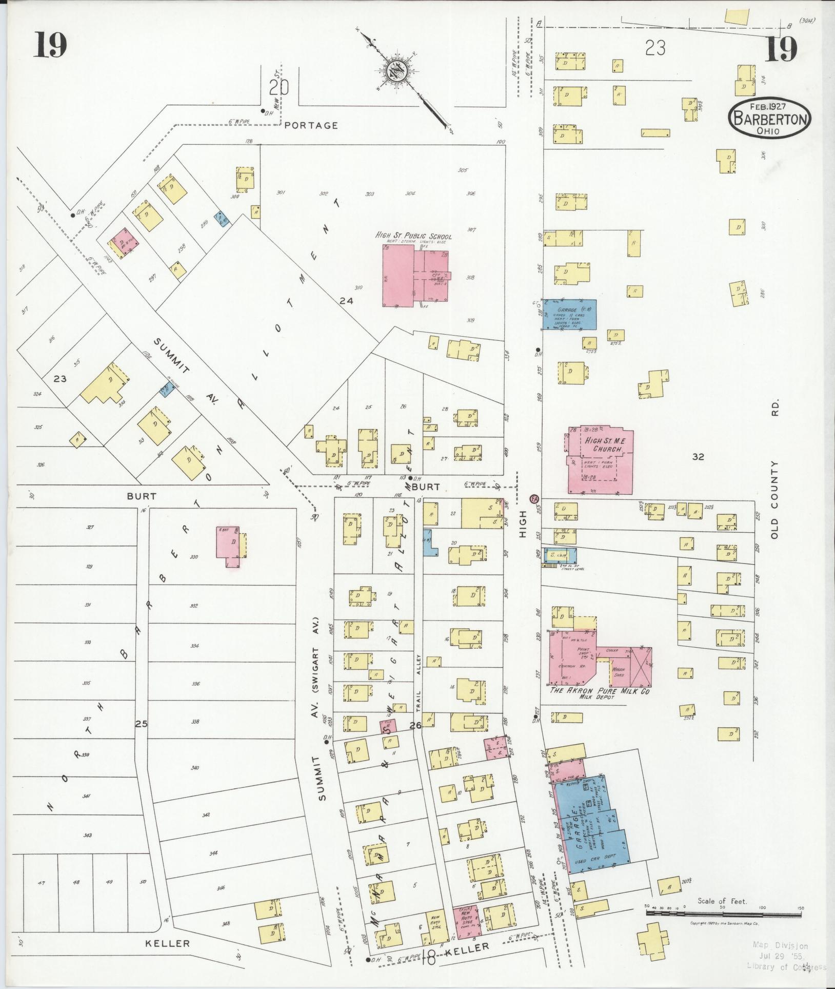 Sanborn Fire Insurance Map from Barberton, Summit County, Ohio (1927), Sheet #0019 - Historic Sanborn Fire Insurance Map Print, vintage old map wall art, antique decor, genealogy gift, Ohio Ohio map
