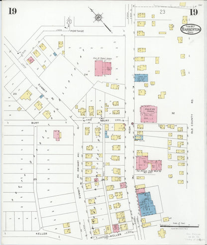 Sanborn Fire Insurance Map from Barberton, Summit County, Ohio (1927), Sheet #0019 - Historic Sanborn Fire Insurance Map Print, vintage old map wall art, antique decor, genealogy gift, Ohio Ohio map