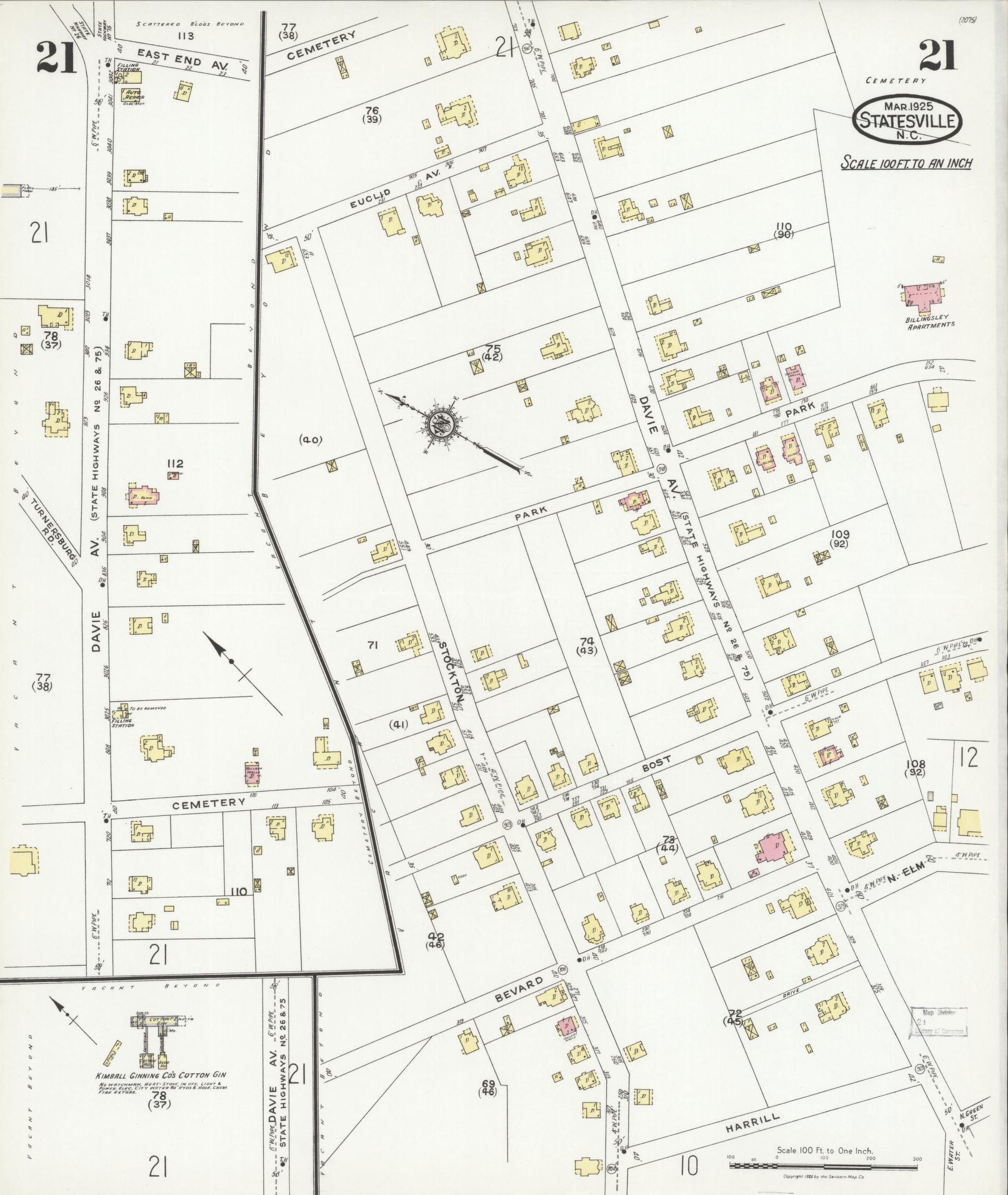 Sanborn Fire Insurance Map from Statesville, Iredell County, North Carolina (1925), Sheet #0021 - Historic Sanborn Fire Insurance Map Print, vintage old map wall art, antique decor, genealogy gift, North Carolina North Carolina map