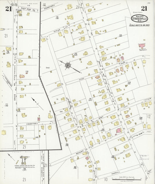 Sanborn Fire Insurance Map from Statesville, Iredell County, North Carolina (1925), Sheet #0021 - Historic Sanborn Fire Insurance Map Print, vintage old map wall art, antique decor, genealogy gift, North Carolina North Carolina map