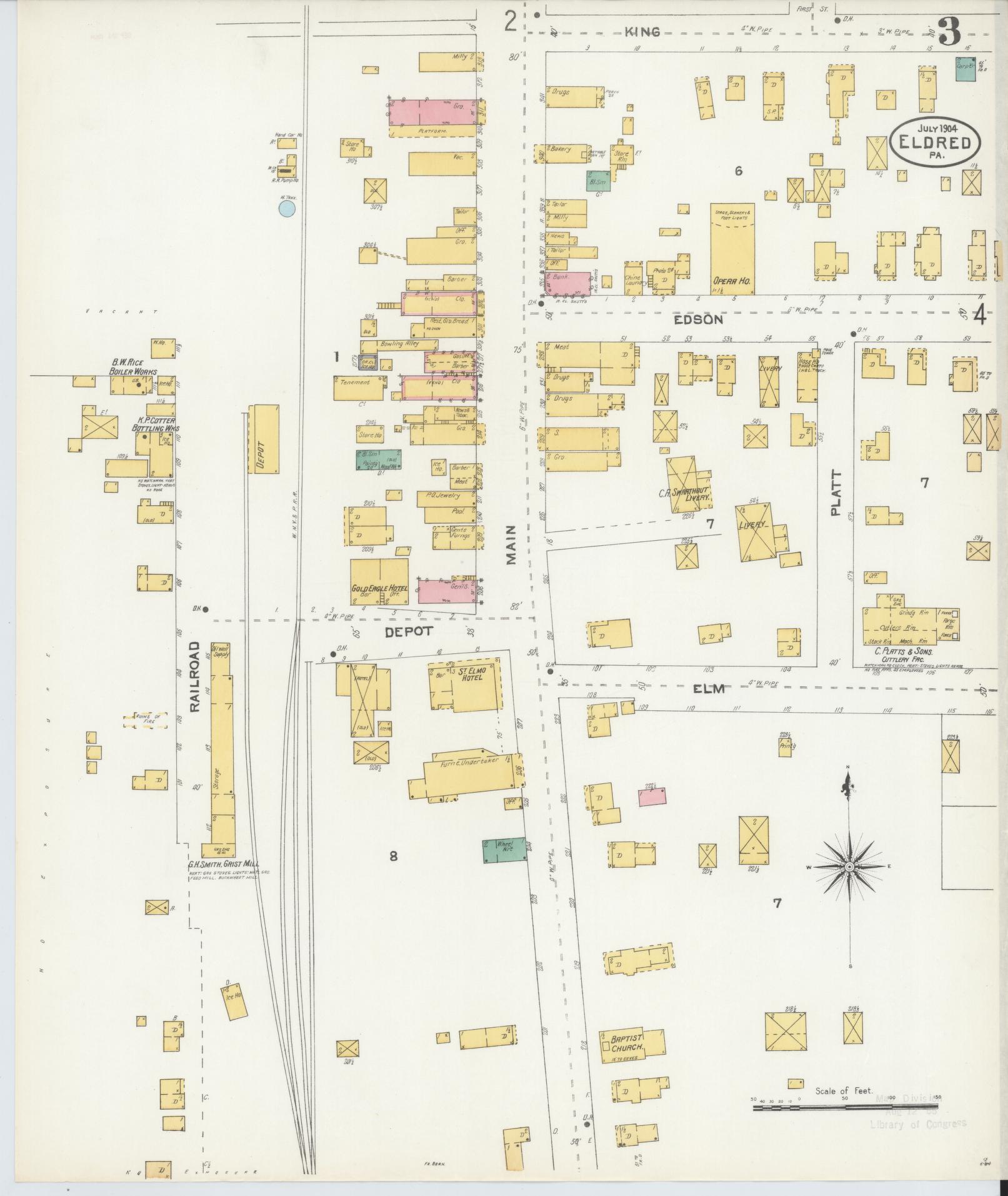 Sanborn Fire Insurance Map from Eldred, McKean County, Pennsylvania (1904), Sheet #0003 - Historic Sanborn Fire Insurance Map Print, vintage old map wall art, antique decor, genealogy gift, Pennsylvania Pennsylvania map