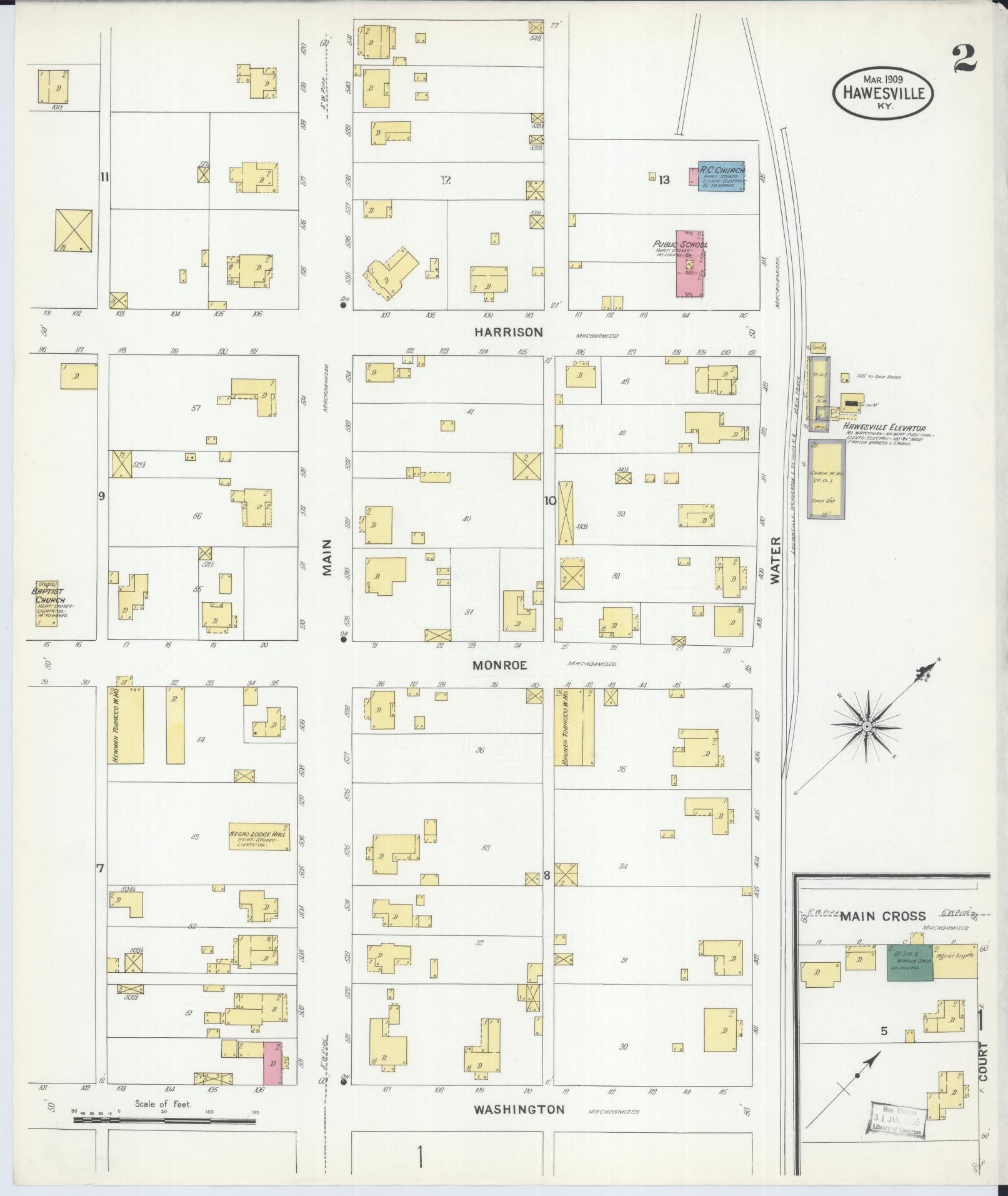 Sanborn Fire Insurance Map from Hawesville, Hancock County, Kentucky (1909), Sheet #0002 - Complete Map Set gallery image, historic Sanborn map, vintage wall art, Kentucky Kentucky