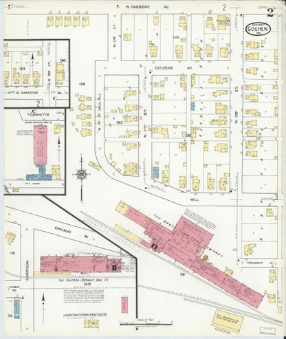 Sanborn Fire Insurance Map from Goshen, Elkhart County, Indiana (1917), Sheet #0002 - Historic Sanborn Fire Insurance Map Print, vintage old map wall art, antique decor, genealogy gift, Indiana Indiana map