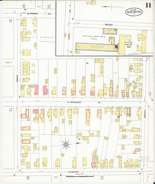 Sanborn Fire Insurance Map from Burlington, Chittenden County, Vermont (1906), Sheet #0011 - Historic Sanborn Fire Insurance Map Print, vintage old map wall art, antique decor, genealogy gift, Vermont Vermont map
