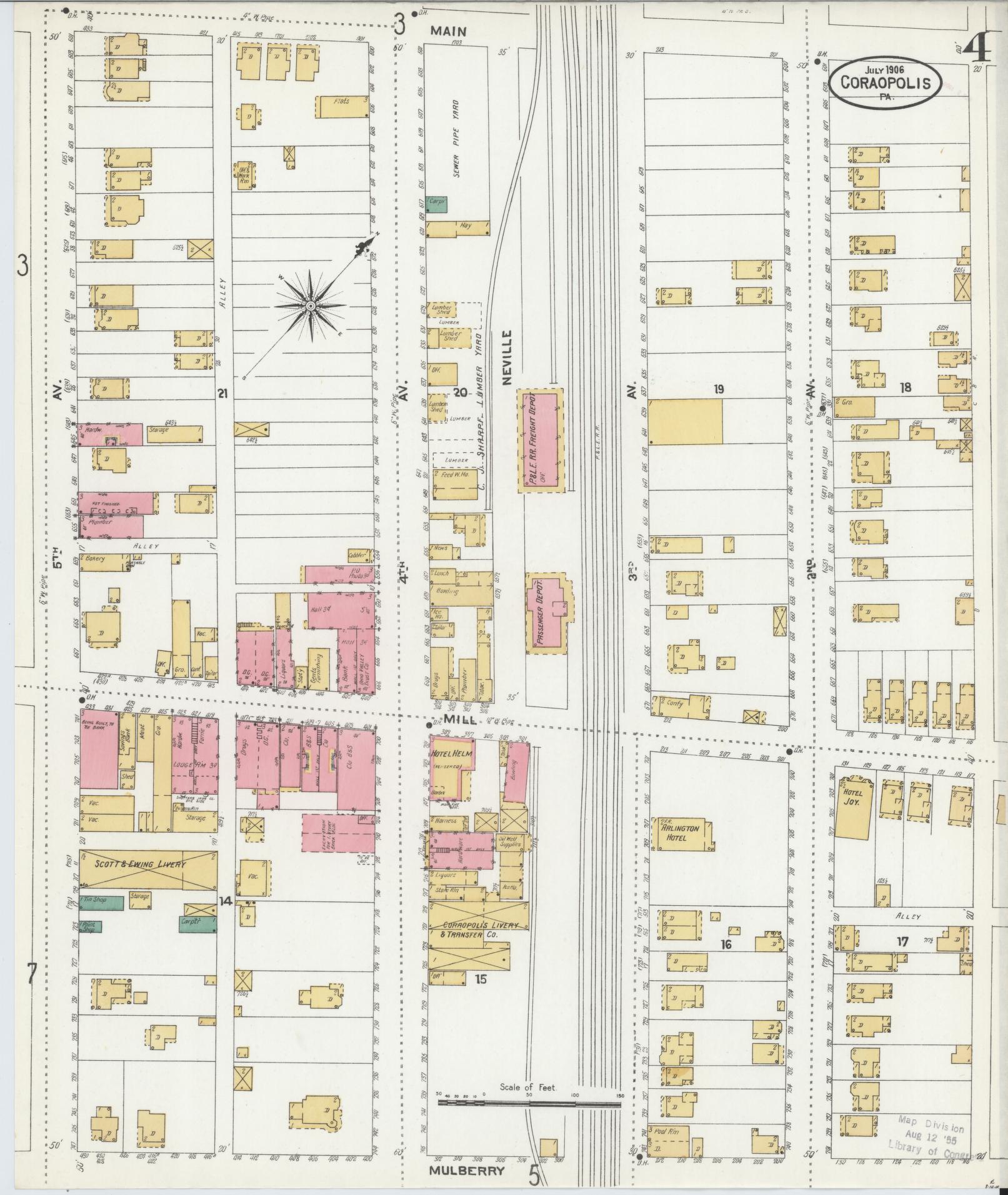 Sanborn Fire Insurance Map from Coraopolis, Allegheny County, Pennsylvania (1906), Sheet #0004 - Historic Sanborn Fire Insurance Map Print, vintage old map wall art, antique decor, genealogy gift, Pennsylvania Pennsylvania map