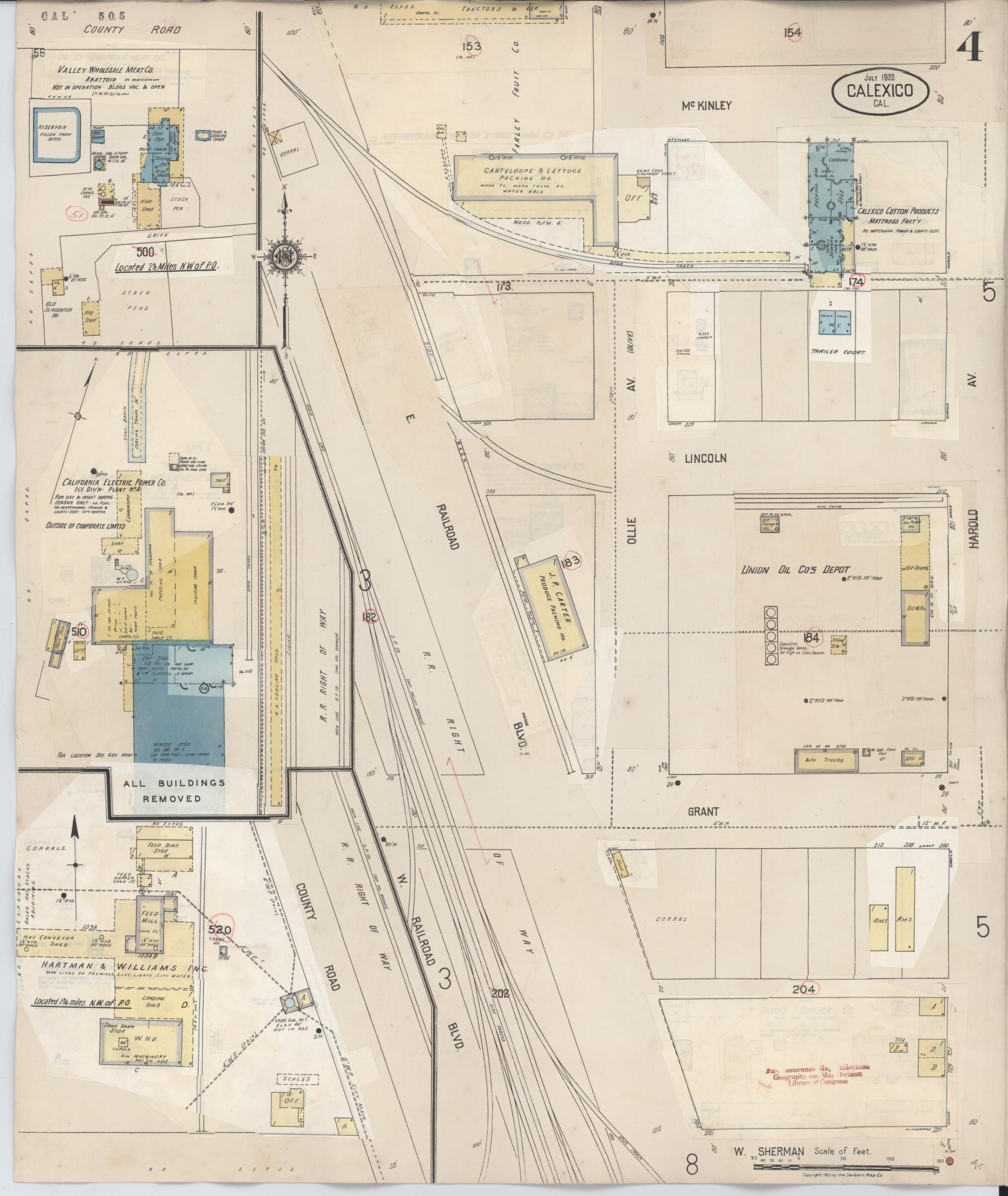 Sanborn Fire Insurance Map from Calexico, Imperial County, California (1949), Sheet #0004 - Historic Sanborn Fire Insurance Map Print, vintage old map wall art, antique decor, genealogy gift, California California map