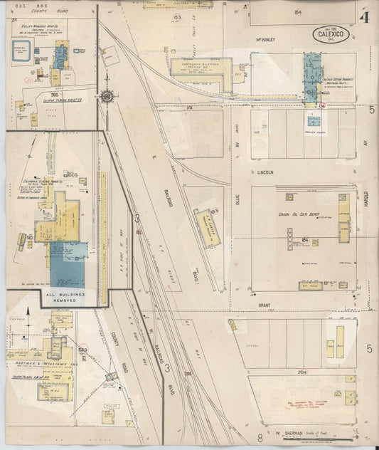 Sanborn Fire Insurance Map from Calexico, Imperial County, California (1949), Sheet #0004 - Historic Sanborn Fire Insurance Map Print, vintage old map wall art, antique decor, genealogy gift, California California map