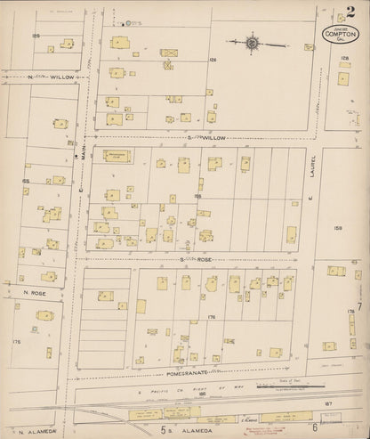 Sanborn Fire Insurance Map from Compton, Los Angeles County, California (1922), Sheet #0002 - Complete Map Set gallery image, historic Sanborn map, vintage wall art, California California