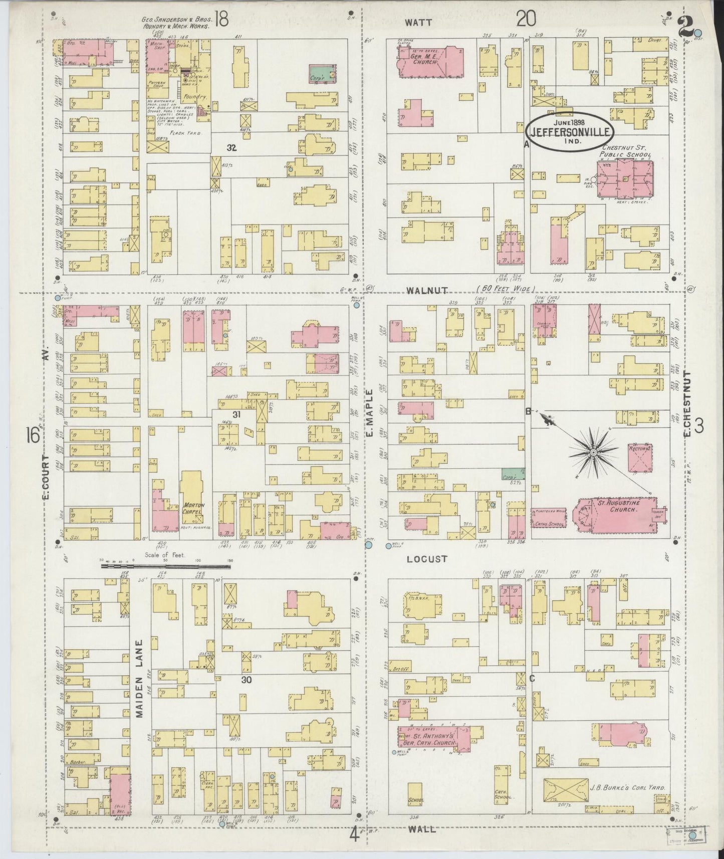 Sanborn Fire Insurance Map from Jeffersonville, Clark County, Indiana (1898), Sheet #0002 - Complete Map Set gallery image, historic Sanborn map, vintage wall art, Indiana Indiana