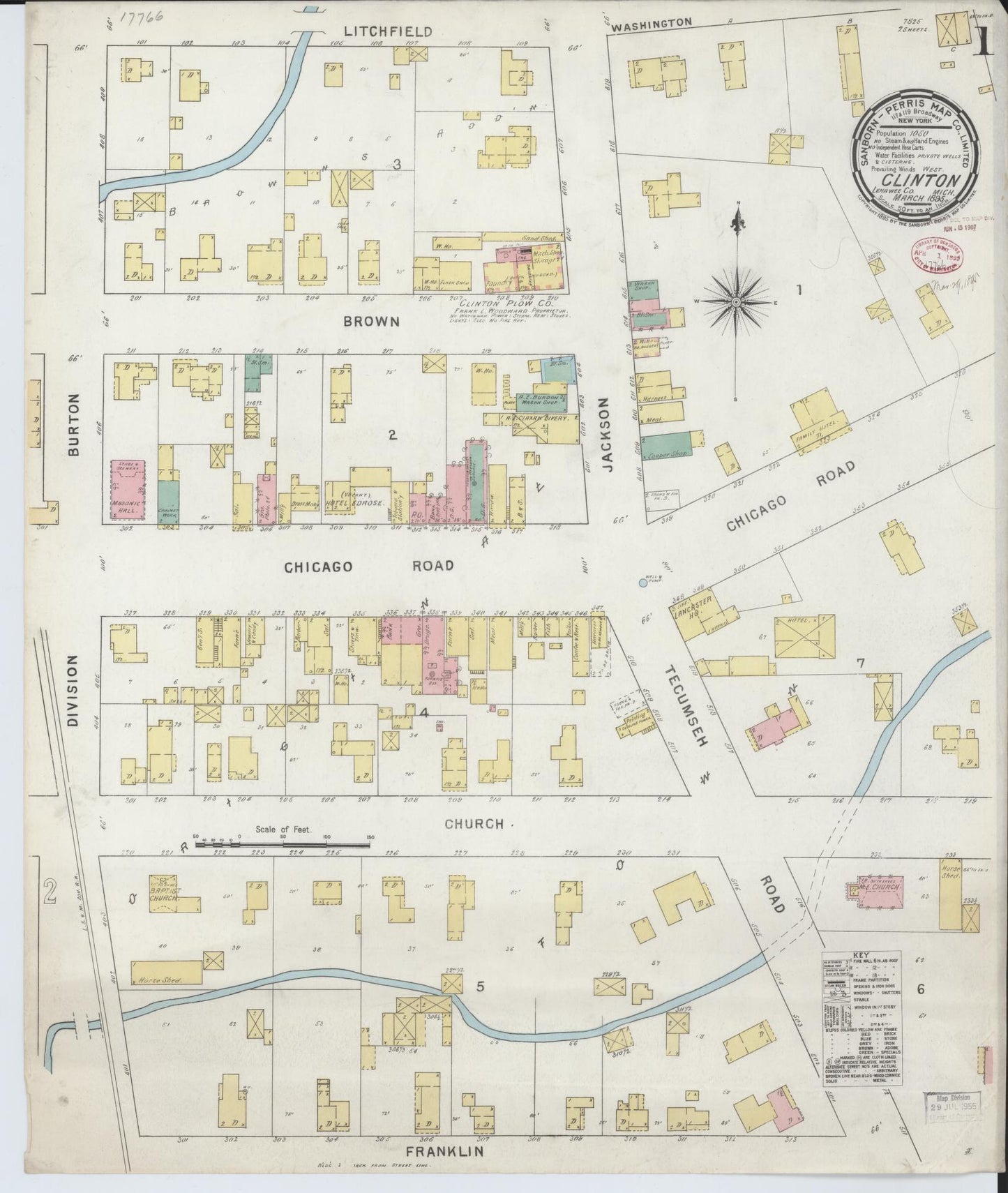 Sanborn Fire Insurance Map from Clinton, Lenawee County, Michigan (1895), Sheet #0001 - Complete Map Set gallery image, historic Sanborn map, vintage wall art, Michigan Michigan