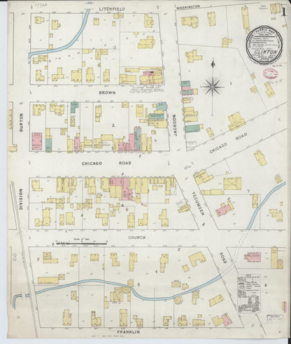 Sanborn Fire Insurance Map from Clinton, Lenawee County, Michigan (1895), Sheet #0001 - Complete Map Set gallery image, historic Sanborn map, vintage wall art, Michigan Michigan