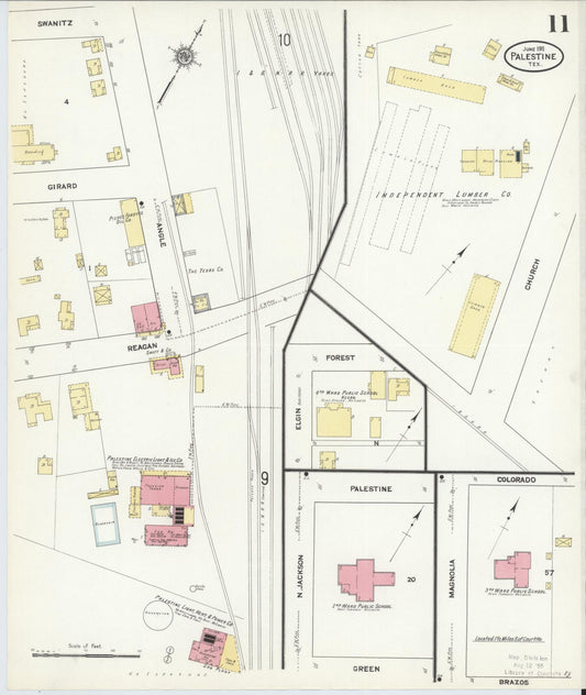 Sanborn Fire Insurance Map from Palestine, Anderson County, Texas (1911), Sheet #0011 - Historic Sanborn Fire Insurance Map Print, vintage old map wall art, antique decor, genealogy gift, Texas Texas map