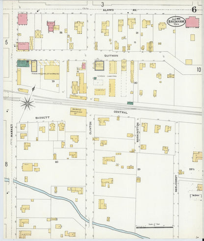 Sanborn Fire Insurance Map from Brenham, Washington County, Texas (1906), Sheet #0006 - Historic Sanborn Fire Insurance Map Print, vintage old map wall art, antique decor, genealogy gift, Texas Texas map