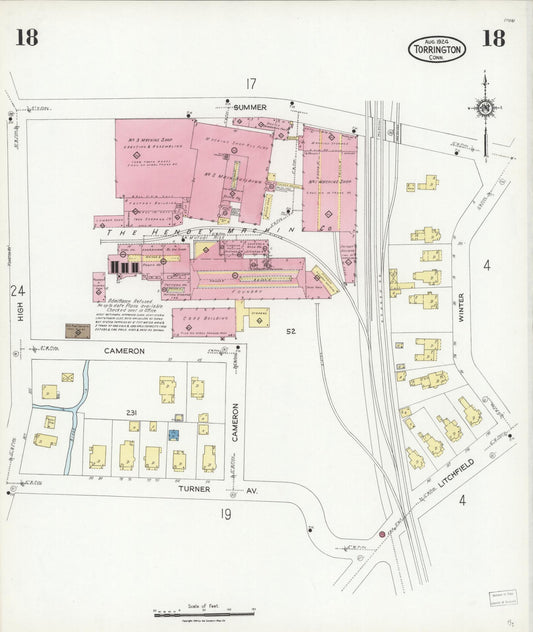 Sanborn Fire Insurance Map from Torrington, Litchfield County, Connecticut (1924), Sheet #0018 - Historic Sanborn Fire Insurance Map Print, vintage old map wall art, antique decor, genealogy gift, Connecticut Connecticut map