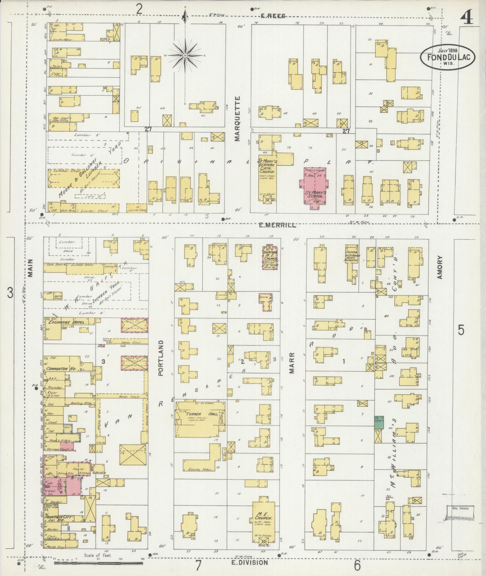 Sanborn Fire Insurance Map from Fond du Lac, Fond du Lac County, Wisconsin (1898), Sheet #0004 - Complete Map Set gallery image, historic Sanborn map, vintage wall art, Wisconsin Wisconsin