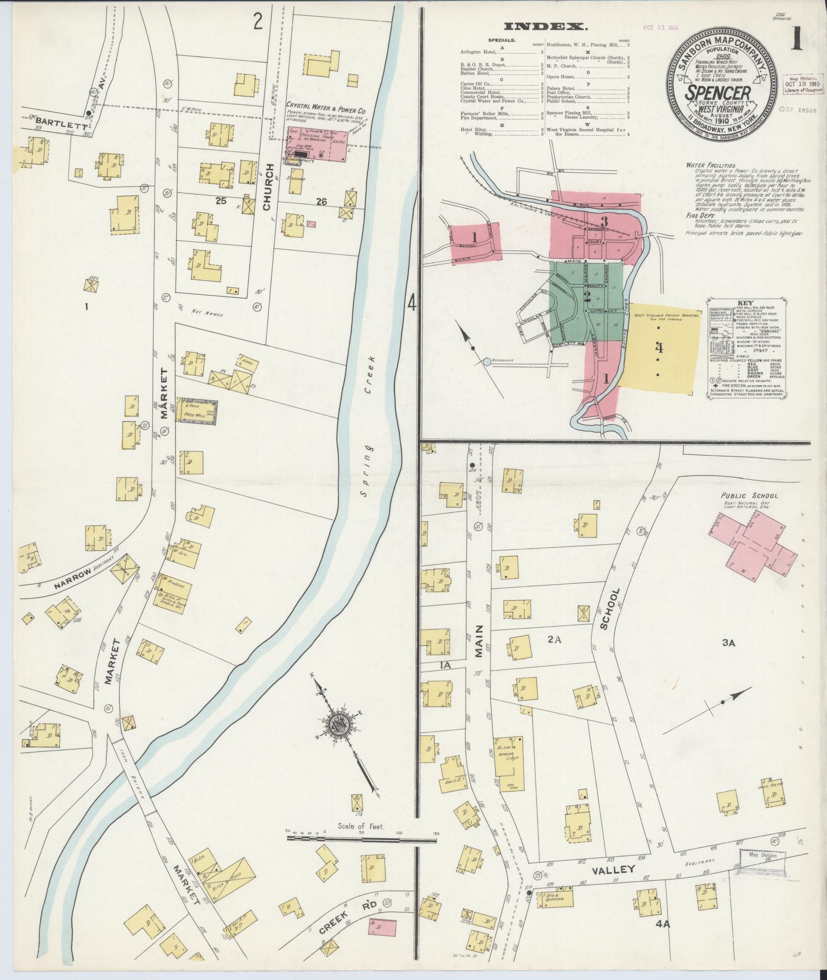 Sanborn Fire Insurance Map from Spencer, Roane County, West Virginia (1910), Sheet #0001 - Complete Map Set gallery image, historic Sanborn map, vintage wall art, West Virginia West Virginia