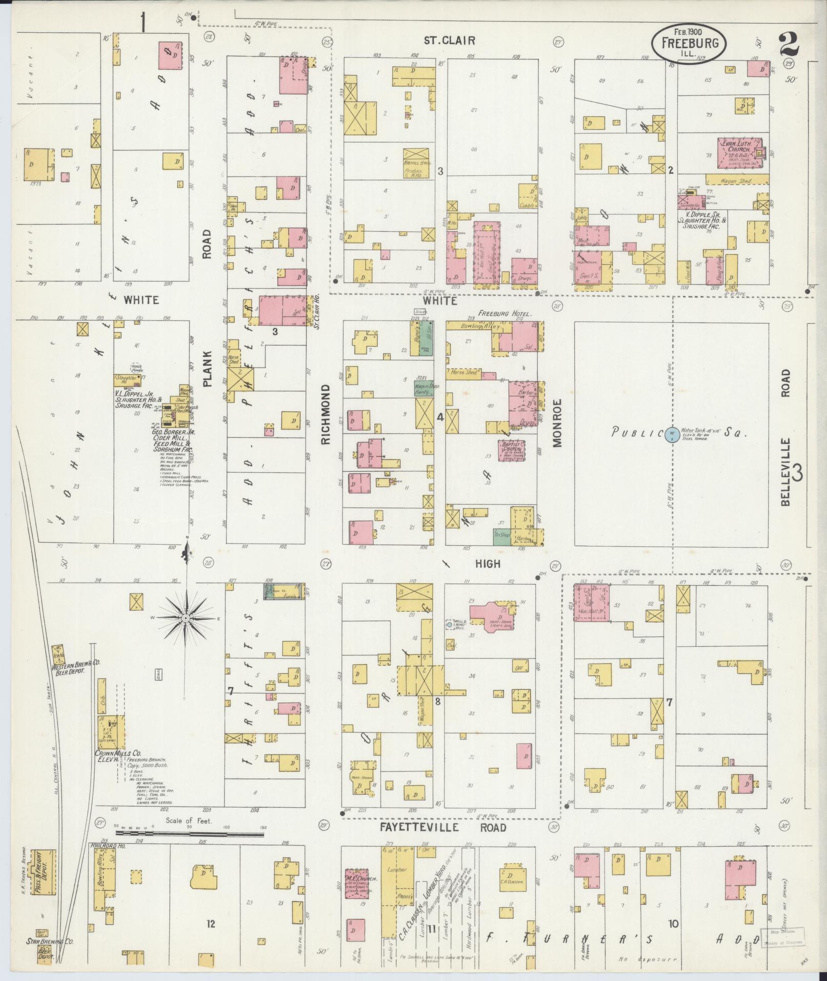 Sanborn Fire Insurance Map from Freeburg, Saint Clair County, Illinois (1900), Sheet #0002 - Complete Map Set gallery image, historic Sanborn map, vintage wall art, Illinois Illinois