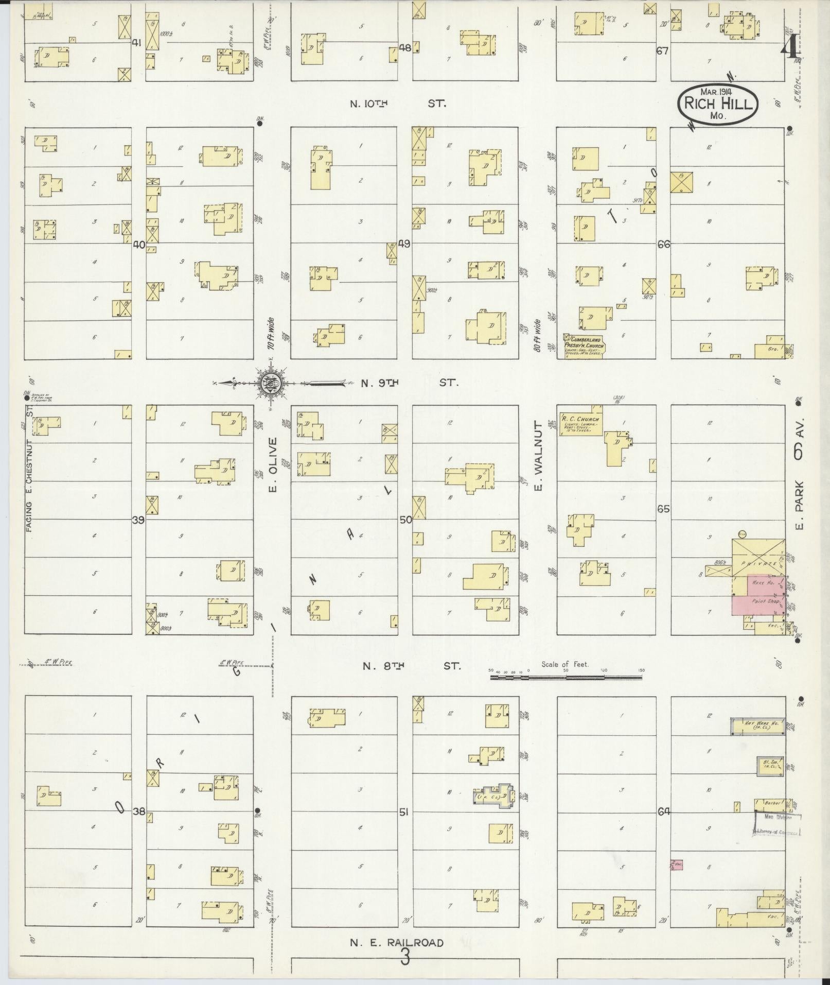 Sanborn Fire Insurance Map from Rich Hill, Bates County, Missouri (1914), Sheet #0004 - Complete Map Set gallery image, historic Sanborn map, vintage wall art, Missouri Missouri