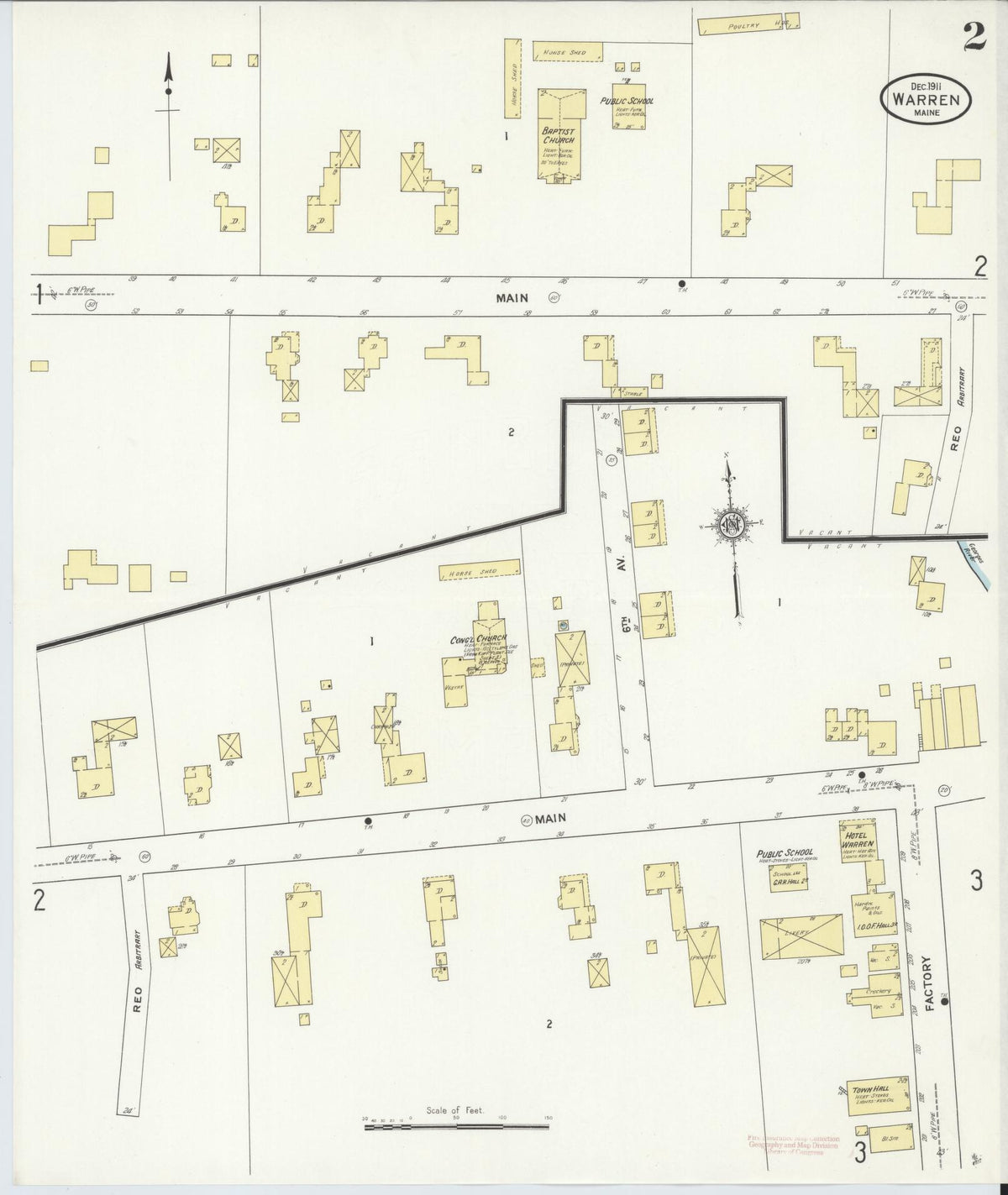 Sanborn Fire Insurance Map from Warren, Knox County, Maine (1911), Sheet #0002 - Historic Sanborn Fire Insurance Map Print, vintage old map wall art, antique decor, genealogy gift, Maine Maine map