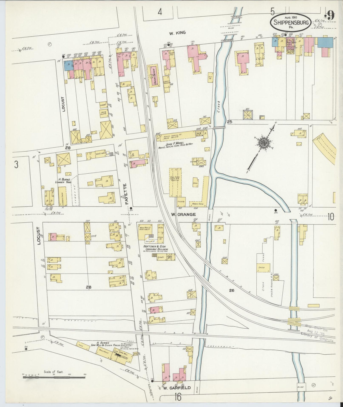 Sanborn Fire Insurance Map from Shippensburg, Cumberland And Franklin Counties, Pennsylvania (1910), Sheet #0009 - Historic Sanborn Fire Insurance Map Print, vintage old map wall art, antique decor, genealogy gift, Counties Pennsylvania map