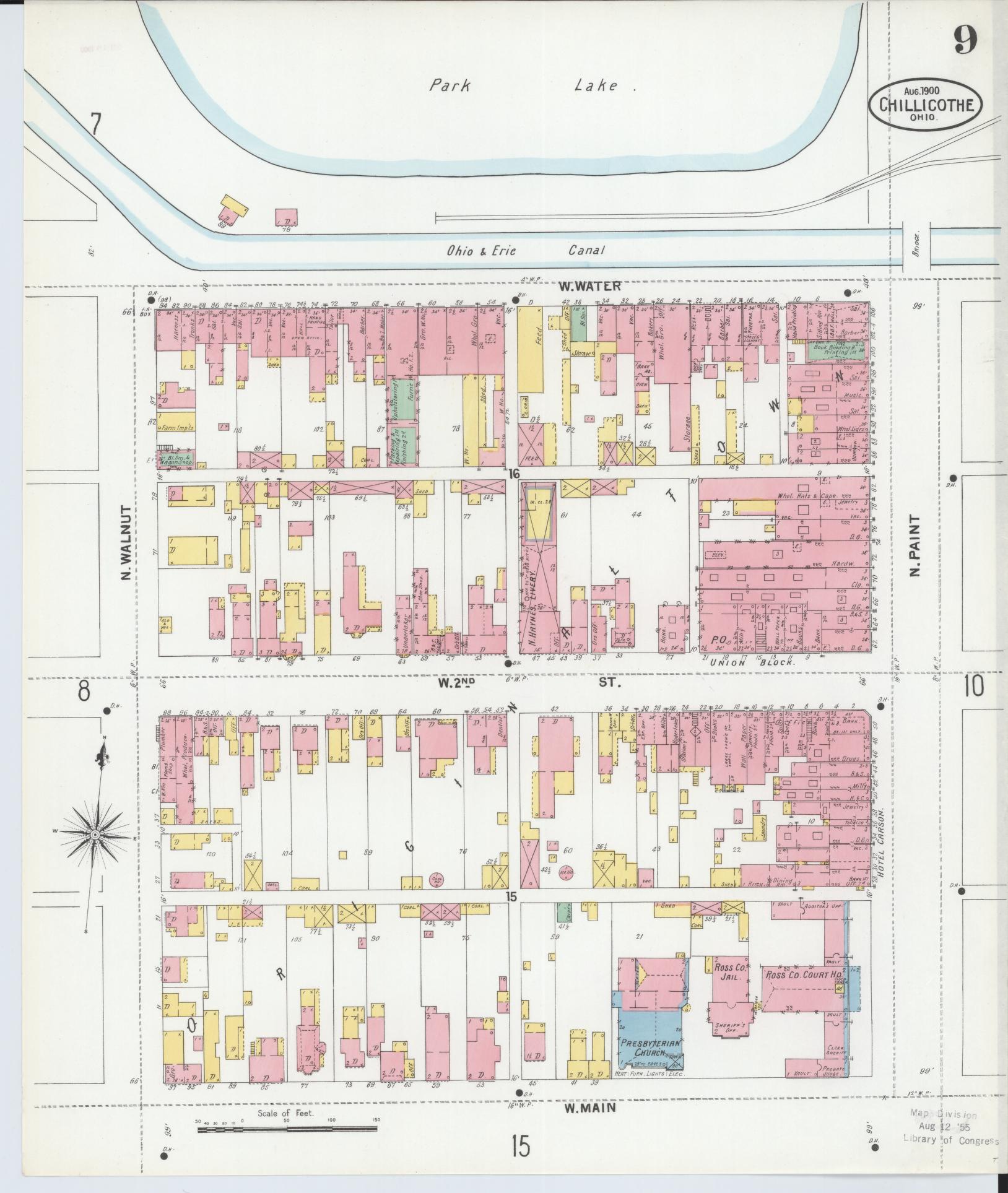 Sanborn Fire Insurance Map from Chillicothe, Ross County, Ohio (1900), Sheet #0009 - Complete Map Set gallery image, historic Sanborn map, vintage wall art, Ohio Ohio