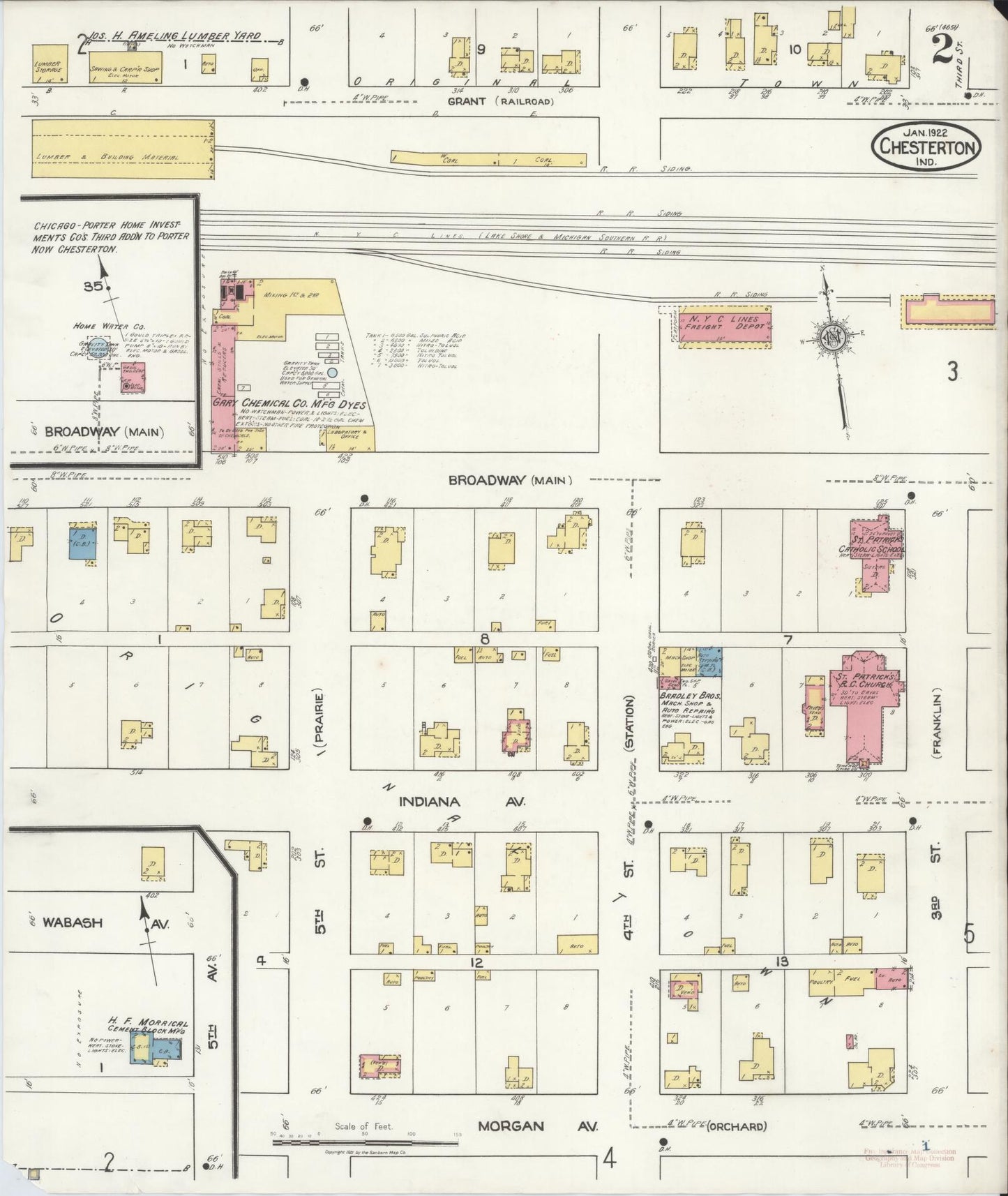 Sanborn Fire Insurance Map from Chesterton, Porter County, Indiana (1922), Sheet #0002 - Complete Map Set gallery image, historic Sanborn map, vintage wall art, Indiana Indiana