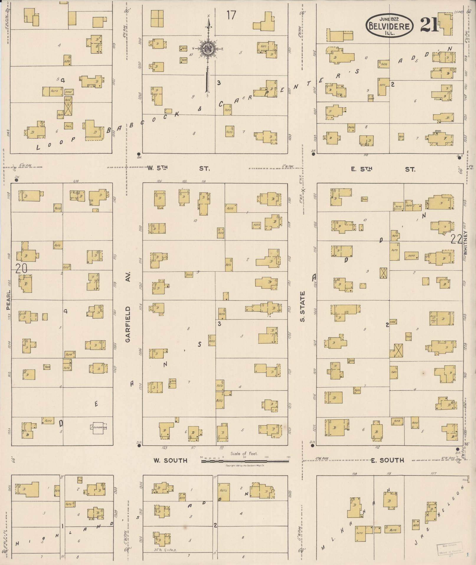 Sanborn Fire Insurance Map from Belvidere, Boone County, Illinois (1922), Sheet #0021 - Historic Sanborn Fire Insurance Map Print, vintage old map wall art, antique decor, genealogy gift, Illinois Illinois map